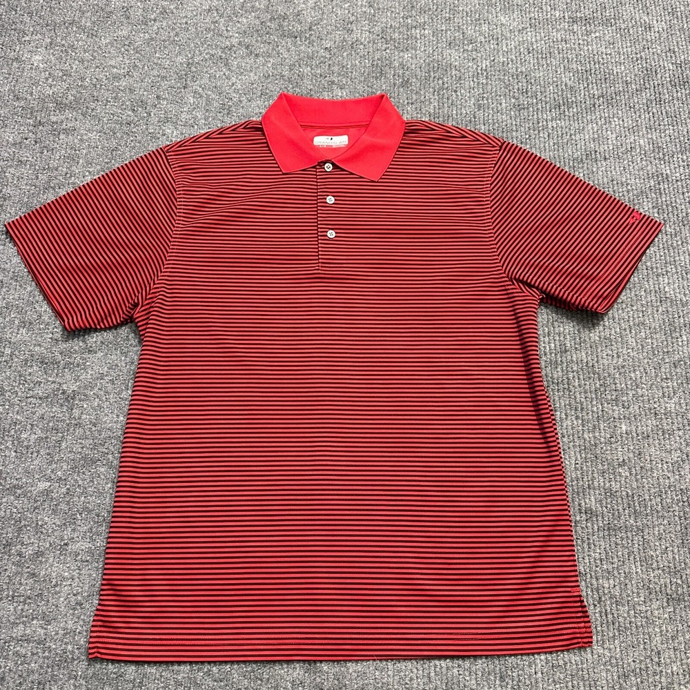 Grand Slam Mens Short Sleeve Polo Shirt Size L Red Striped Polyester Outdoor